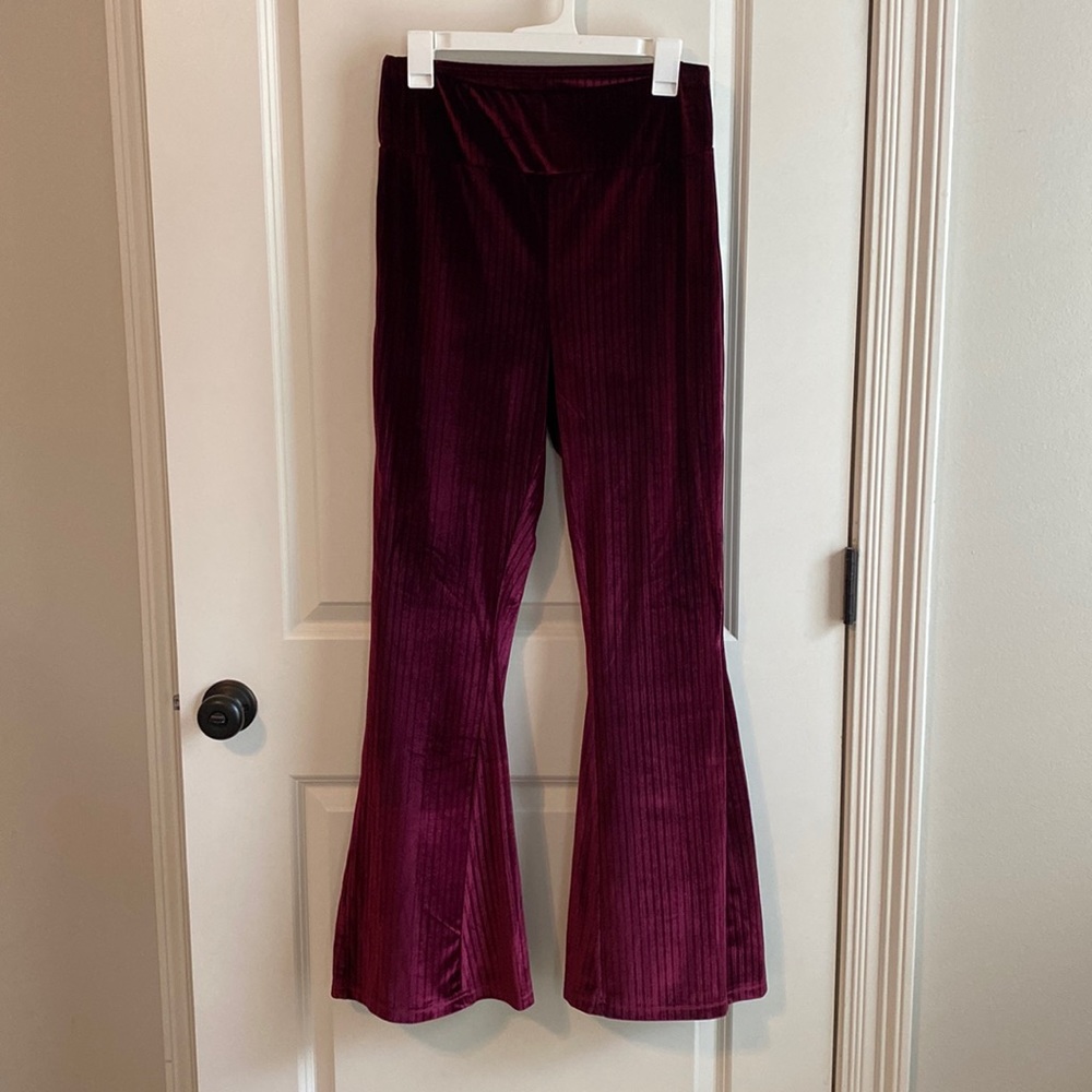 Medium JOLT Maroon Velvet Flare Pants